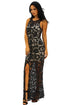 Black Crochet Lace Nude Slit Front Maxi Dress